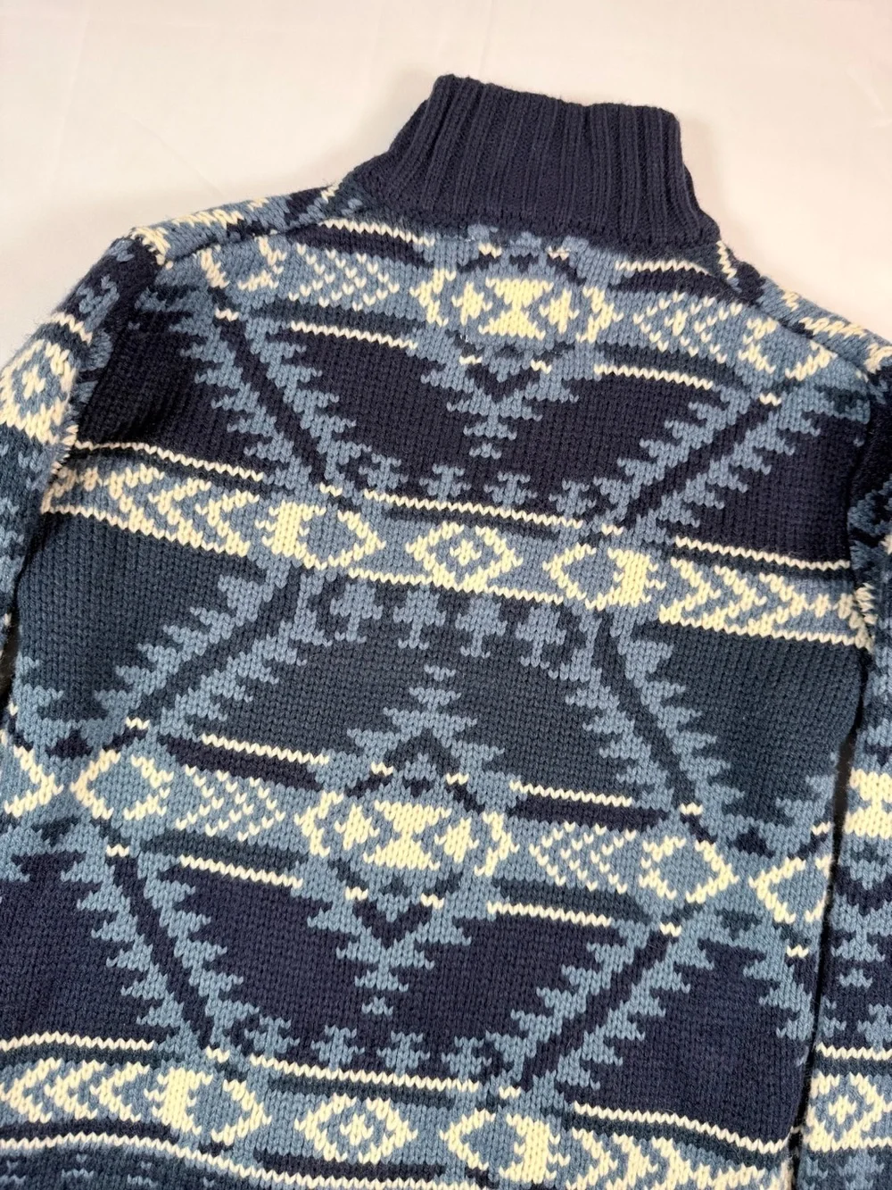 COTTON RYE Boys Shawl Collar Button Neck Fair Isle Sweater Size L 10 Cabin Cozy